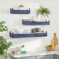 Top 10 😀 Studio 350 Blue Wood Contemporary Wall Shelf (Set Of 3) - S/3 32", 25", 17"W ❤️