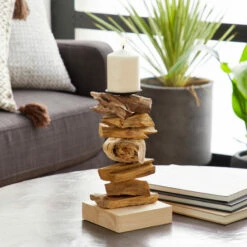 Buy 🎉 Studio 350 Large Recycled Natural Tree Root Wooden Pillar Candle Holder With Spike 6 X 12 😍