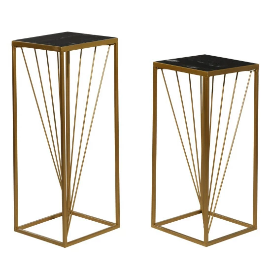 New 🔥 Studio 350 Gold Iron Contemporary Pedestal Table (Set Of 2) - S/2 30", 26"H 👍 - Image 2
