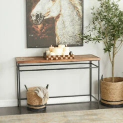 Best Sale 🥰 Studio 350 Brown Metal Rustic Console Table - 48 X 16 X 30 🛒