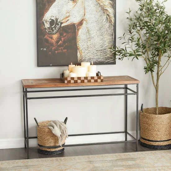 Best Sale 🥰 Studio 350 Brown Metal Rustic Console Table - 48 X 16 X 30 🛒