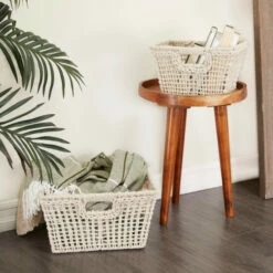 Hot Sale ๐ Studio 350 Cotton Farmhouse Storage Basket (Set Of 2) - S/2 9", 8"H White ๐