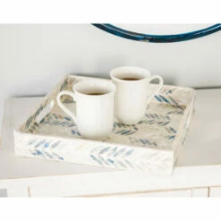 New 🥰 Studio 350 White Shell Coastal Tray (Set Of 3) - 16 X 16 X 2 ✔️