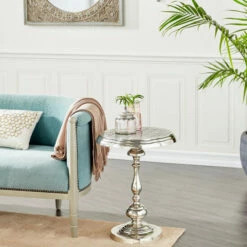Flash Sale ⭐ Studio 350 Silver Aluminum Traditional Accent Table 24 X 18 X 18 - 18 X 18 X 24Round 🎉