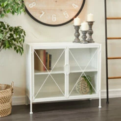 Hot Sale ✨ Studio 350 White Metal Modern Farmhouse Cabinet - 33 X 14 X 30 ⭐