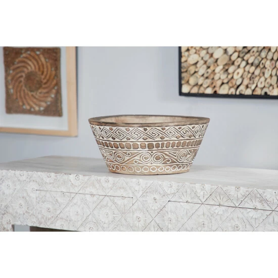 Best reviews of 🔔 Studio 350 Large Round Decorative Hand-Carved Brown & White Wood Bowl W/ Tribal Design 15.5 X 7 - 16 X 16 X 7Round ⌛
