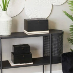 Flash Sale ✨ Studio 350 Wood Modern Box ( Set Of 3) - S/3 12, 10, 9"W Black - Geometric 🛒