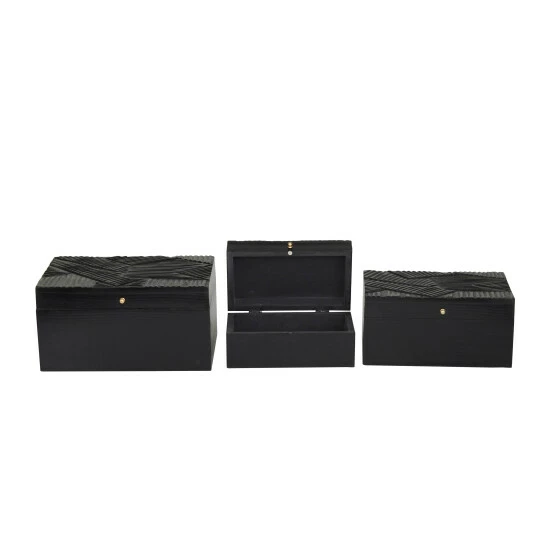 Flash Sale โจ Studio 350 Wood Modern Box ( Set Of 3) - S/3 12, 10, 9"W Black - Geometric ๐ - Image 2