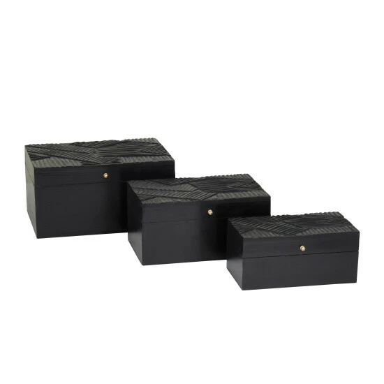 Flash Sale โจ Studio 350 Wood Modern Box ( Set Of 3) - S/3 12, 10, 9"W Black - Geometric ๐ - Image 3