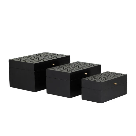 Flash Sale โจ Studio 350 Wood Modern Box ( Set Of 3) - S/3 12, 10, 9"W Black - Geometric ๐ - Image 8