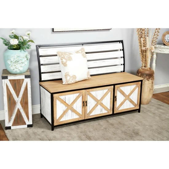 Discount 🥰 Studio 350 Brown Wood Farmhouse Storage Bench 35 X 48 X 19 - 48 X 19 X 35 ✔️ - Image 2