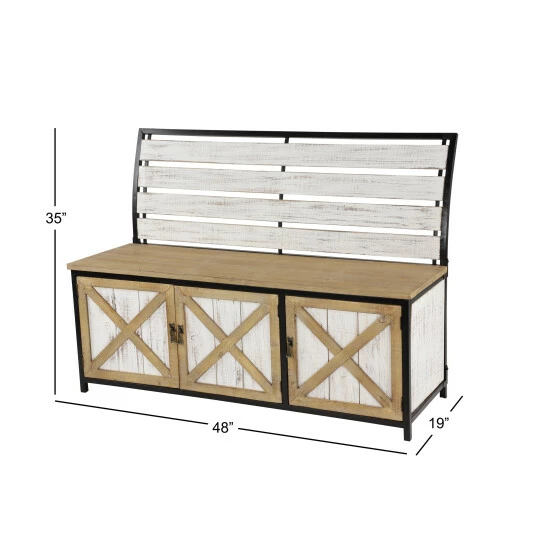 Discount 🥰 Studio 350 Brown Wood Farmhouse Storage Bench 35 X 48 X 19 - 48 X 19 X 35 ✔️ - Image 8