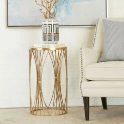 Best Sale 🤩 Studio 350 Gold Metal Contemporary Accent Table - 14 X 14 X 24 ✨