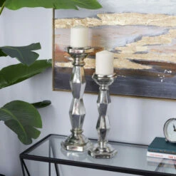Flash Sale ❤️ Studio 350 Silver Glass Glam Candle Holder (Set Of 2) - S/2 14", 18"H 🔥