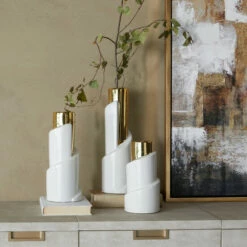 Flash Sale 🎉 Studio 350 Gold Stoneware Contemporary Vase ( Set Of 3) - 15 X 5 X 5 👏