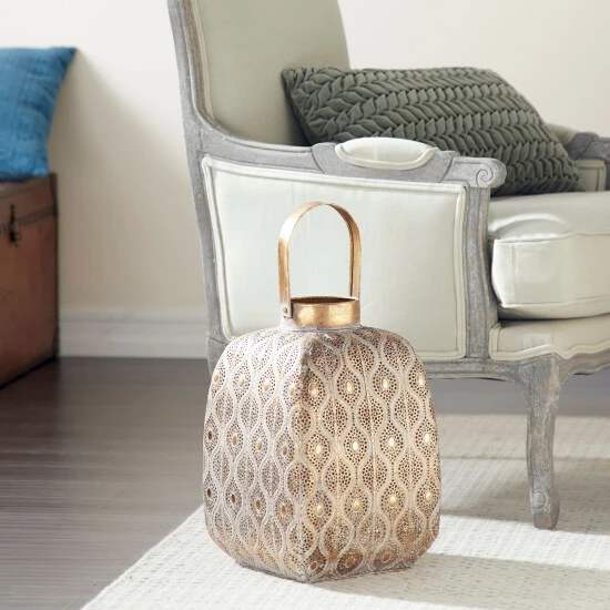 Outlet โญ Studio 350 Gold Washed Metal Rustic Eclectic Boho Lantern Candle Holder - 11 X 11 X 21 โ๏ธ