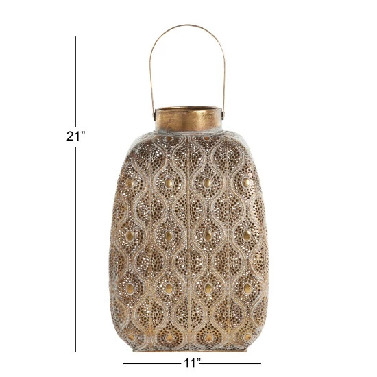 Outlet โญ Studio 350 Gold Washed Metal Rustic Eclectic Boho Lantern Candle Holder - 11 X 11 X 21 โ๏ธ - Image 5
