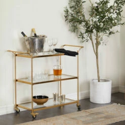 Discount ❤️ Studio 350 Brass Iron Traditional Bar Cart - 38 X 14 X 31 ⭐