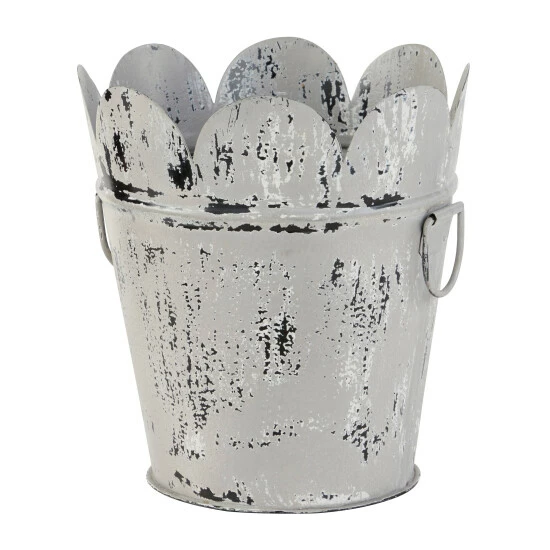 Top 10 ๐ Studio 350 Farmhouse Style Distressed White Metal Scalloped Bucket Planter With Handles 11" X 12" ๐ - Image 3