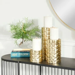 Best Pirce 🎉 Studio 350 Gold Metal Contemporary Candle Holders (Set Of 3) - S/3 11", 7", 4"H 🌟