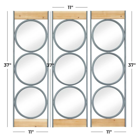 Outlet 𧨠Studio 350 Black Iron Industrial Wall Mirror (Set Of 3) - 37 X 11 X 1 π - Image 6