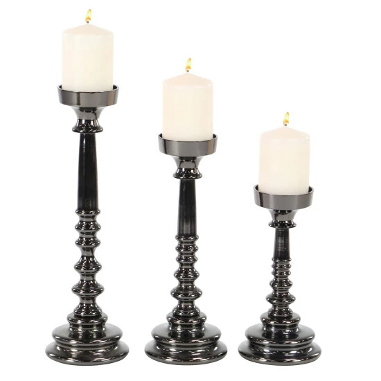 Best Pirce 🔥 Studio 350 Set Of 3 Traditional Aluminum Segmented Candle Holders Silver ⭐