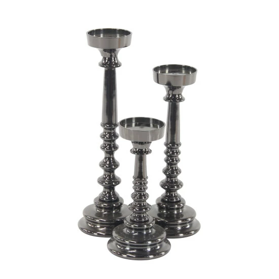 Best Pirce 🔥 Studio 350 Set Of 3 Traditional Aluminum Segmented Candle Holders Silver ⭐ - Image 2