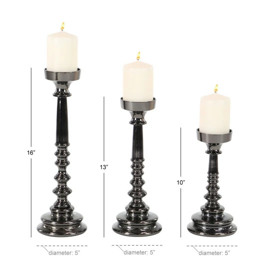 Best Pirce 🔥 Studio 350 Set Of 3 Traditional Aluminum Segmented Candle Holders Silver ⭐ - Image 6