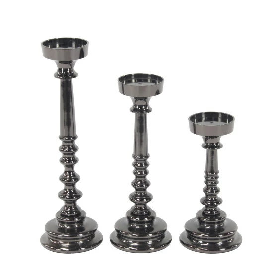 Best Pirce 🔥 Studio 350 Set Of 3 Traditional Aluminum Segmented Candle Holders Silver ⭐ - Image 7