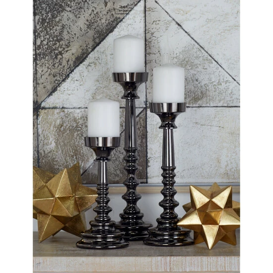 Best Pirce 🔥 Studio 350 Set Of 3 Traditional Aluminum Segmented Candle Holders Silver ⭐ - Image 8