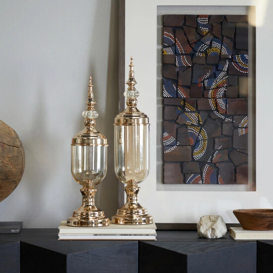 Outlet ๐งจ Studio 350 Gold Metal Modern Decorative Jars (Set Of 2) - S/2 22", 19"H ๐