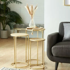Best deal 👏 Studio 350 Gold Iron Glam Accent Table (Set Of 3) - 16 X 16 X 28Round 🎁