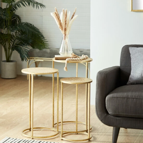 Best deal 👏 Studio 350 Gold Iron Glam Accent Table (Set Of 3) - 16 X 16 X 28Round 🎁