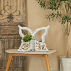 Best deal 🌟 Studio 350 Gray Fiberglass Indoor Outdoor Planter With Stone Mosaic Design Grey - Heart 🎉