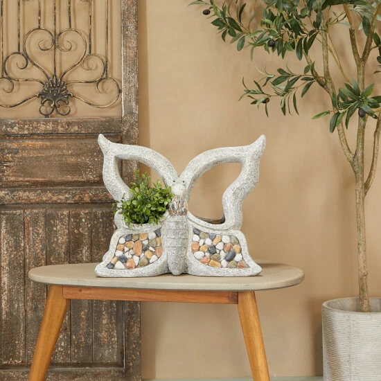 Best deal ๐ Studio 350 Gray Fiberglass Indoor Outdoor Planter With Stone Mosaic Design Grey - Heart ๐