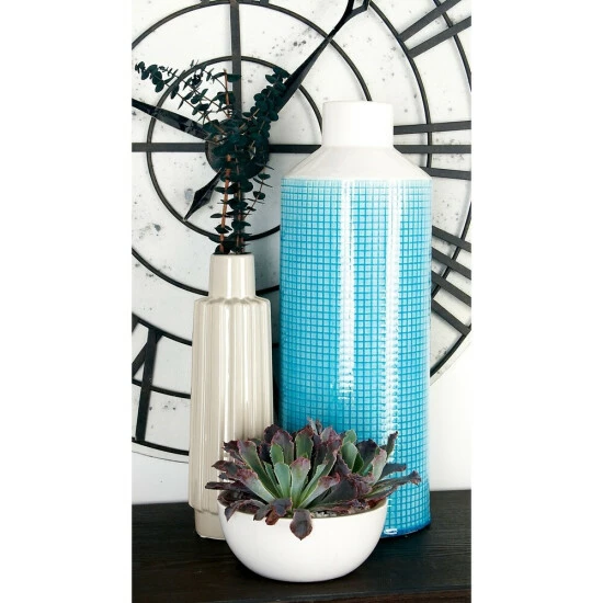 New 😉 Studio 350 20 Inch Contemporary Ceramic Blue And White Spouted Vase Aqua 👍 - Image 4
