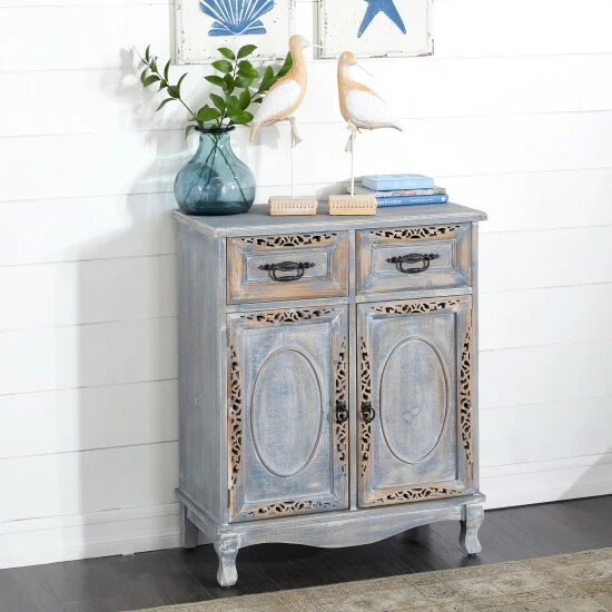 Budget ❤️ Studio 350 Gray Wood Intricately Carved Vintage Cabinet Grey - 👗 Dresser 🔔