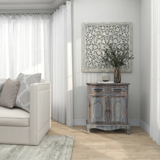 Budget ❤️ Studio 350 Gray Wood Intricately Carved Vintage Cabinet Grey - 👗 Dresser 🔔 - Image 3