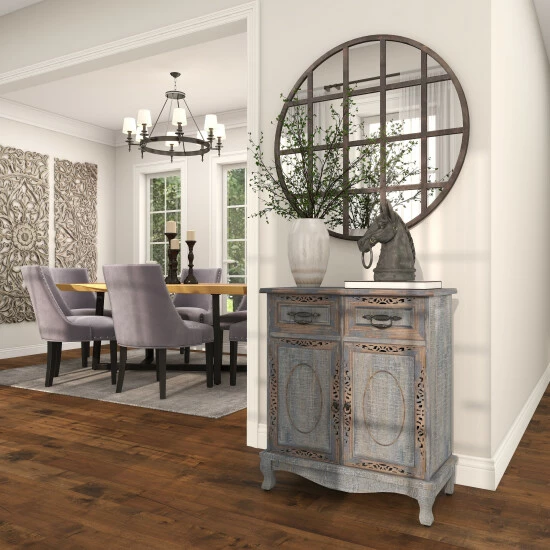 Budget ❤️ Studio 350 Gray Wood Intricately Carved Vintage Cabinet Grey - 👗 Dresser 🔔 - Image 4