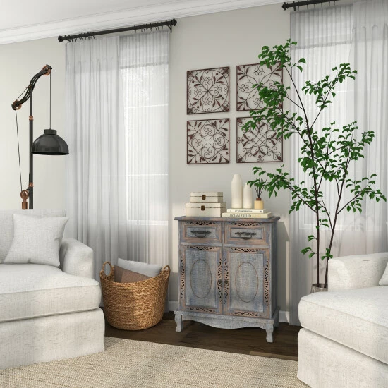 Budget ❤️ Studio 350 Gray Wood Intricately Carved Vintage Cabinet Grey - 👗 Dresser 🔔 - Image 6