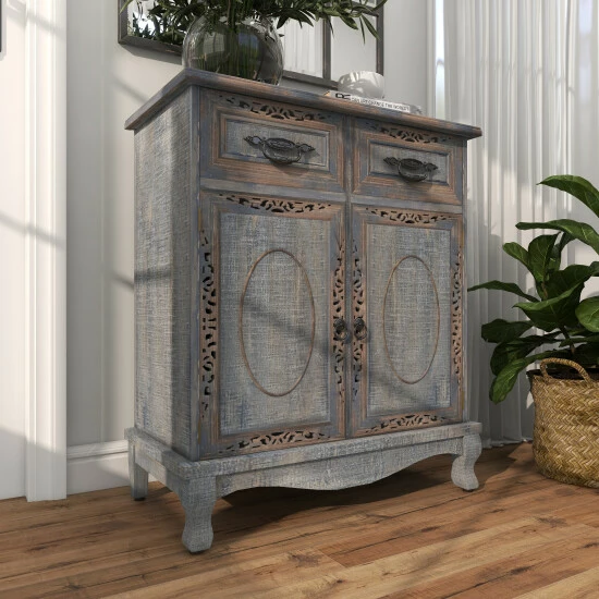 Budget ❤️ Studio 350 Gray Wood Intricately Carved Vintage Cabinet Grey - 👗 Dresser 🔔 - Image 7