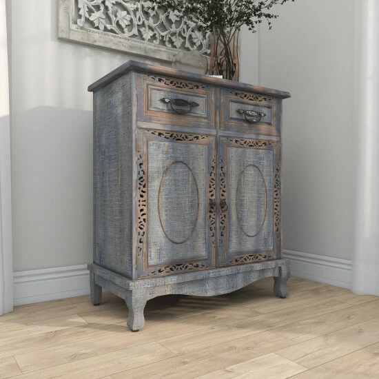 Budget ❤️ Studio 350 Gray Wood Intricately Carved Vintage Cabinet Grey - 👗 Dresser 🔔 - Image 8