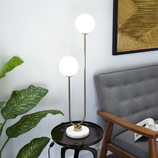 Cheapest 🤩 Studio 350 Metal Orb 2 Bulb Table Lamp With Marble Base Gold - White Base ✨ - Image 7