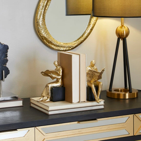 Discount ๐ฏ Studio 350 Gold Polystone Glam Bookends (Set Of 2) - S/2 8"W, 4"H ๐
