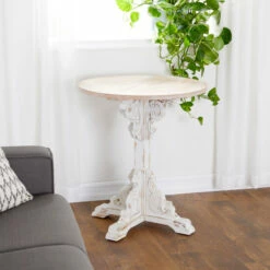Hot Sale ✨ Studio 350 White Or Grey Wood French Country Farmhouse Pedestal Accent Table ⭐