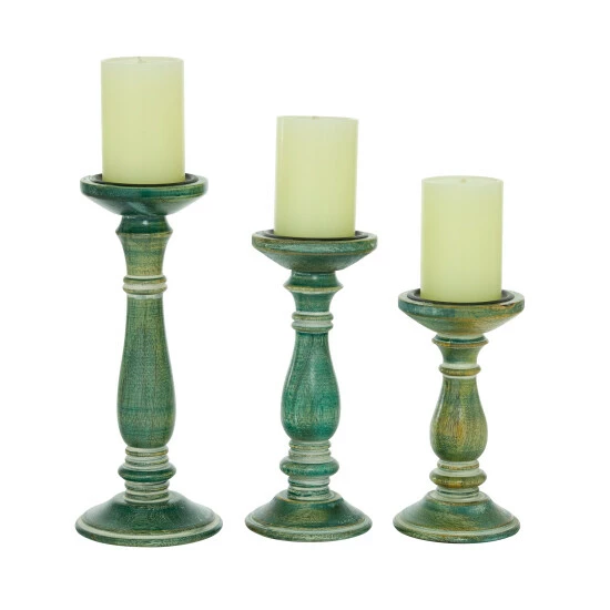 Discount ๐ Studio 350 Green Wood Farmhouse Candle Holder (Set Of 3) - 4 X 4 X 8 ๐งจ - Image 2