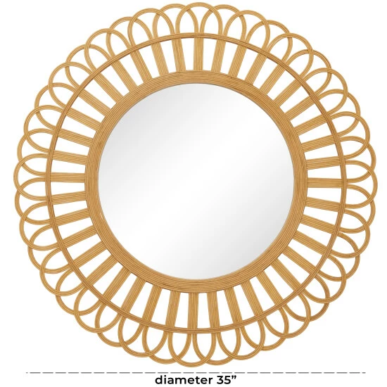 Wholesale 😉 Studio 350 Brown Bamboo Bohemian Wall Mirror - 35 X 1 X 35 🥰 - Image 4