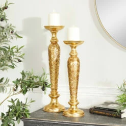 Cheap 🎉 Studio 350 Gold Polystone Traditional Candle Holders (Set Of 2) 👏