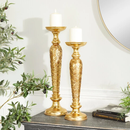 Cheap 🎉 Studio 350 Gold Polystone Traditional Candle Holders (Set Of 2) 👏