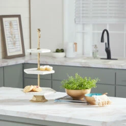 Deals 😀 Studio 350 White Stoneware Glam Tiered Server 23 X 12 X 10 - 12 X 10 X 23 🥰